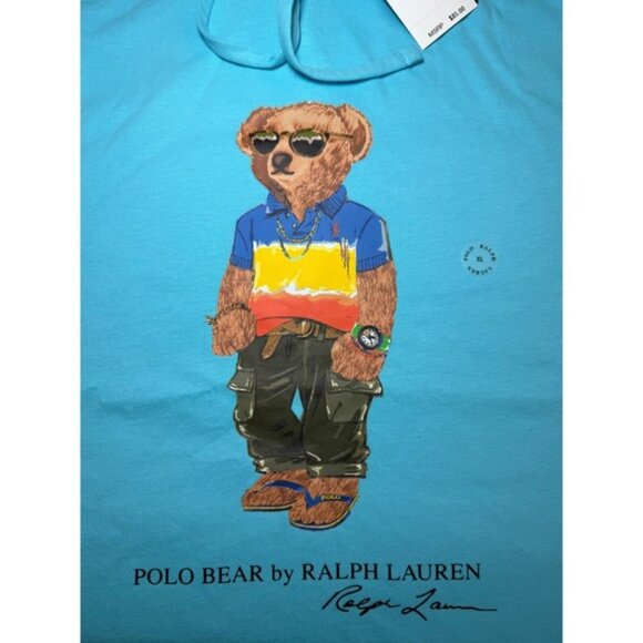 Polo Ralph Lauren Mens XL Polo Bear Jersey Hooded T-Shirt Blue Long Sleeve - Picture 8 of 11